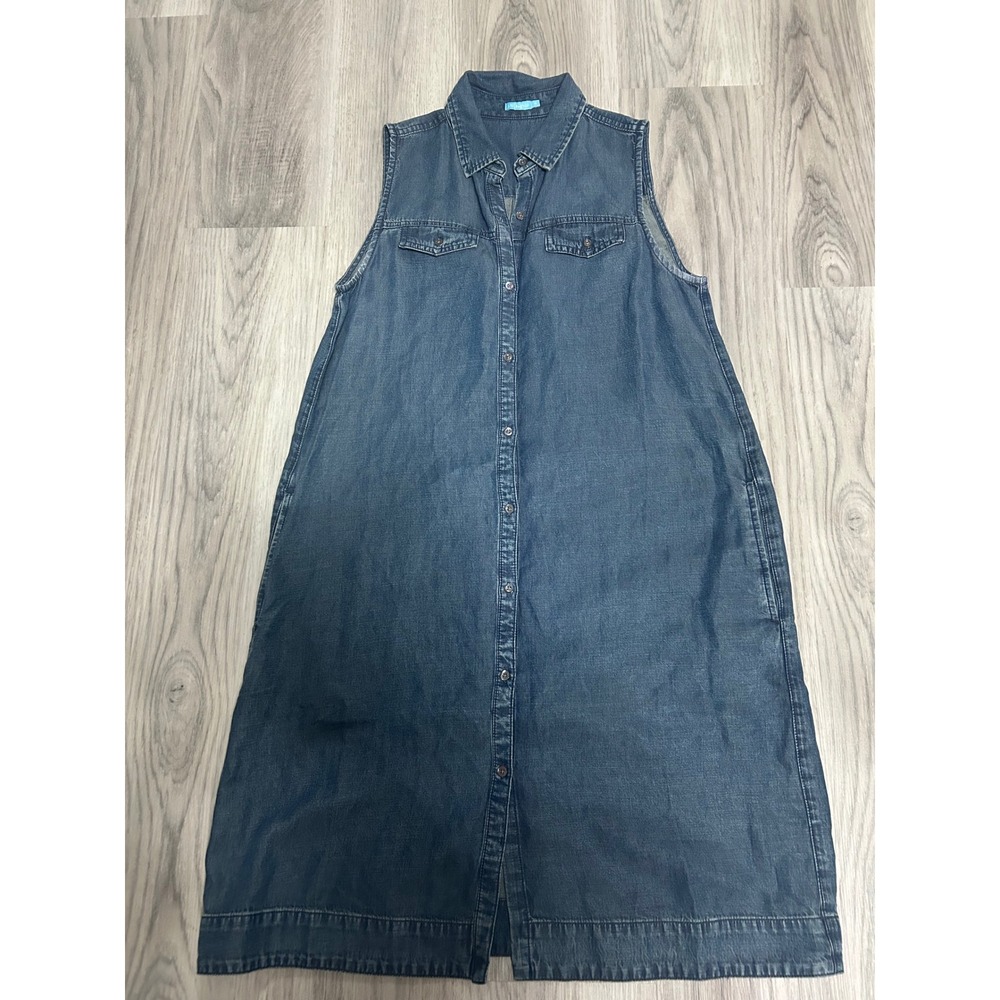 J.McLaughlin Womens Blue Lyocell Linen Sleeveless Denim Midi Shirt Dress Size 14